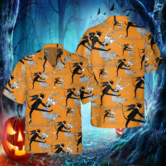 Devil Dancing With Beauty Halloween Black Orange Unisex Hawaiian Shirts