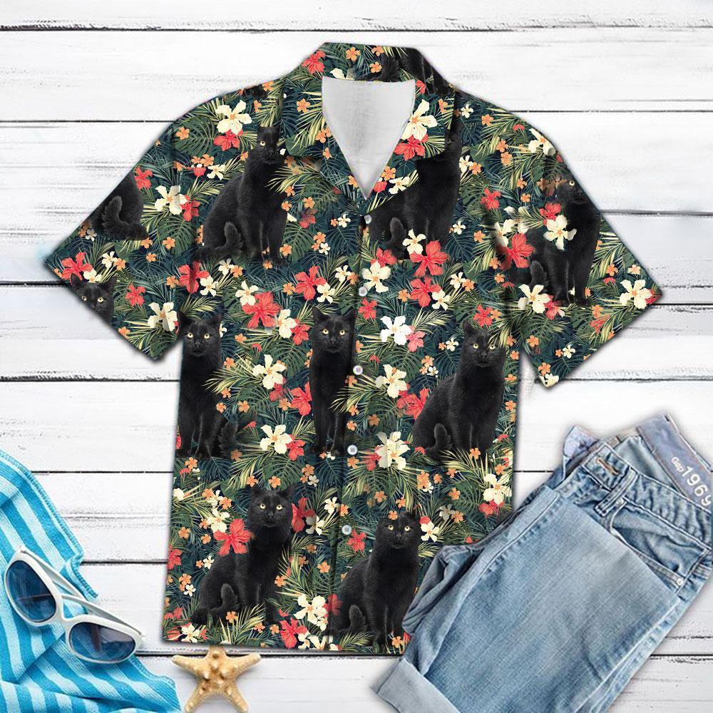 Tropical Black Cat Hawaiian Shirt