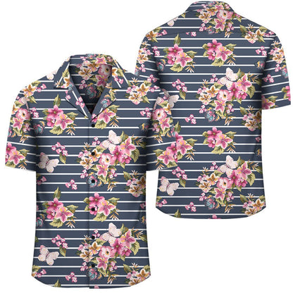 Tropical Butterfly Pink Hawaiian Shirt