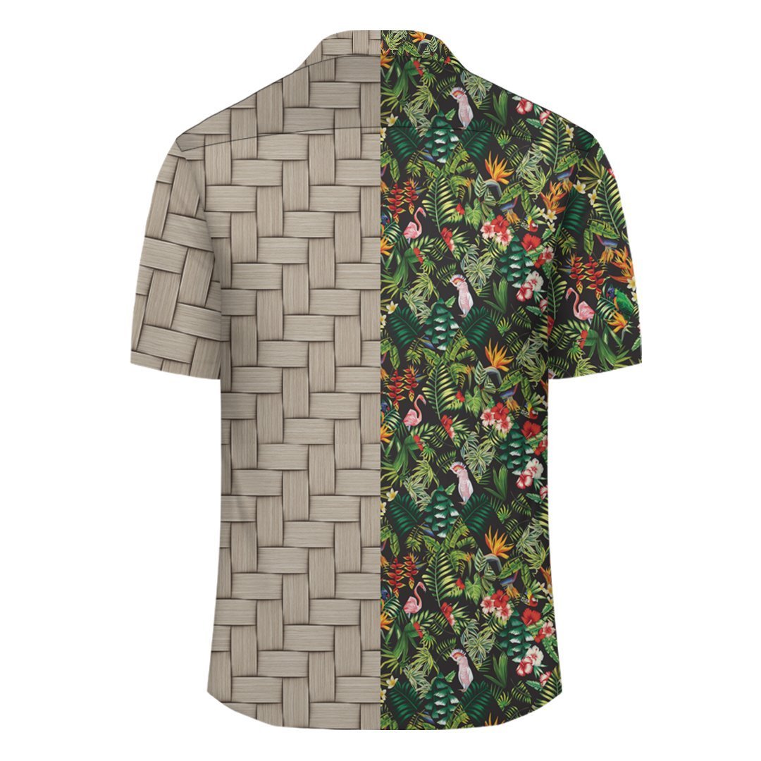 Tropical Flamingo Hibiscus Lauhala Moiety Hawaiian Shirt