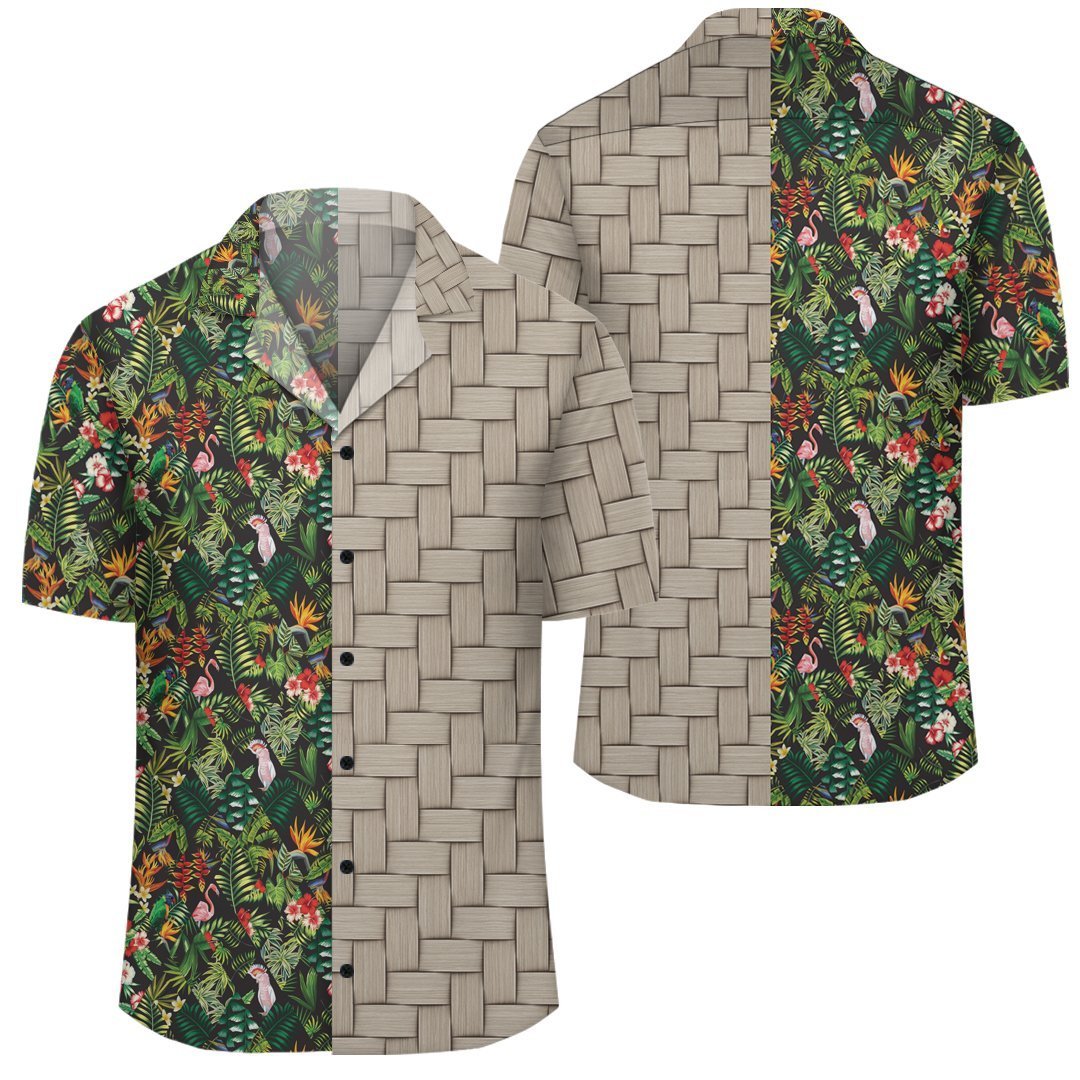 Tropical Flamingo Hibiscus Lauhala Moiety Hawaiian Shirt