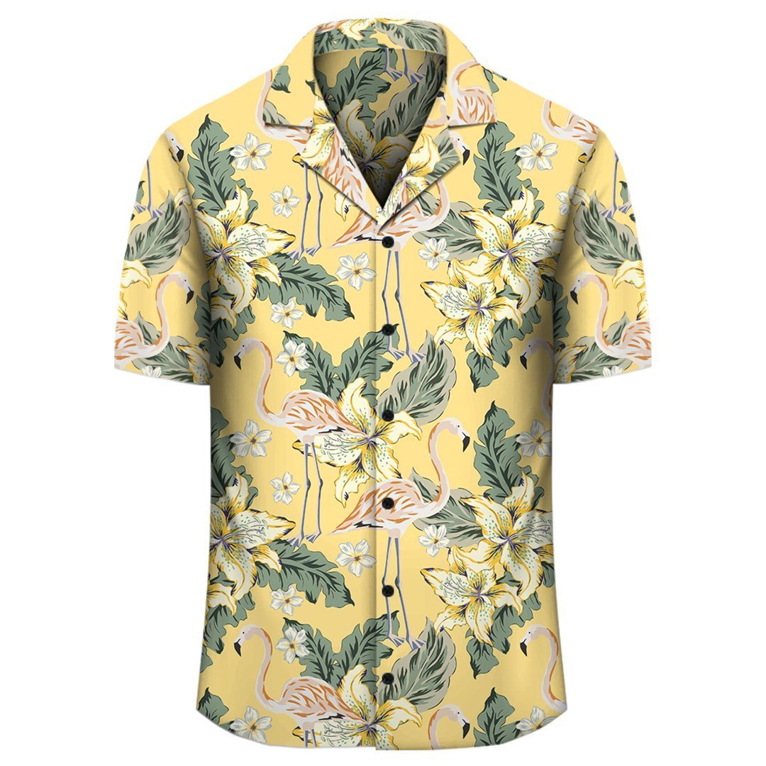 Tropical Flamingo Yellow Hawaiian Shirt