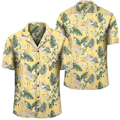 Tropical Flamingo Yellow Hawaiian Shirt