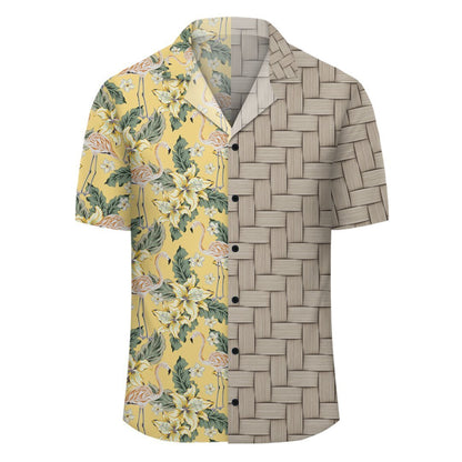 Tropical Flamingo Yellow Lauhala Moiety Hawaiian Shirt