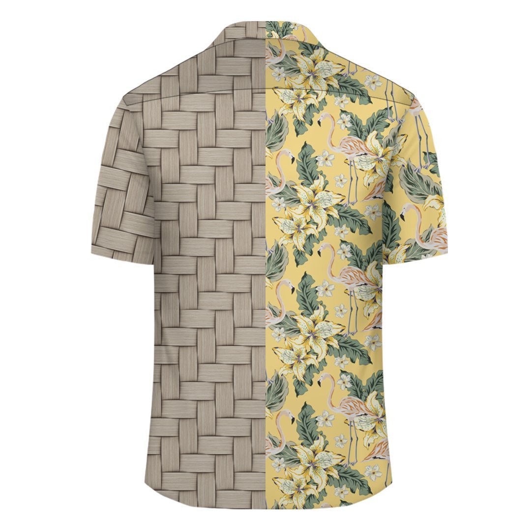 Tropical Flamingo Yellow Lauhala Moiety Hawaiian Shirt