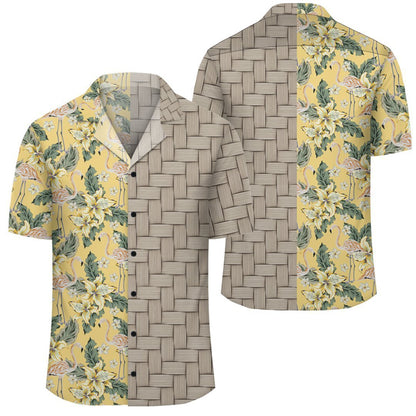 Tropical Flamingo Yellow Lauhala Moiety Hawaiian Shirt