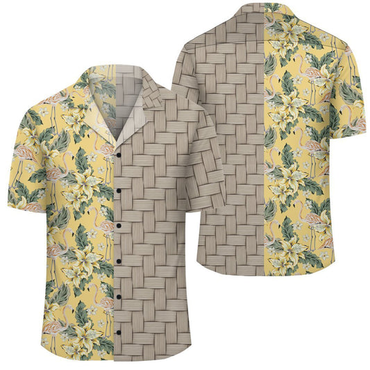 Tropical Flamingo Yellow Lauhala Moiety Hawaiian Shirt