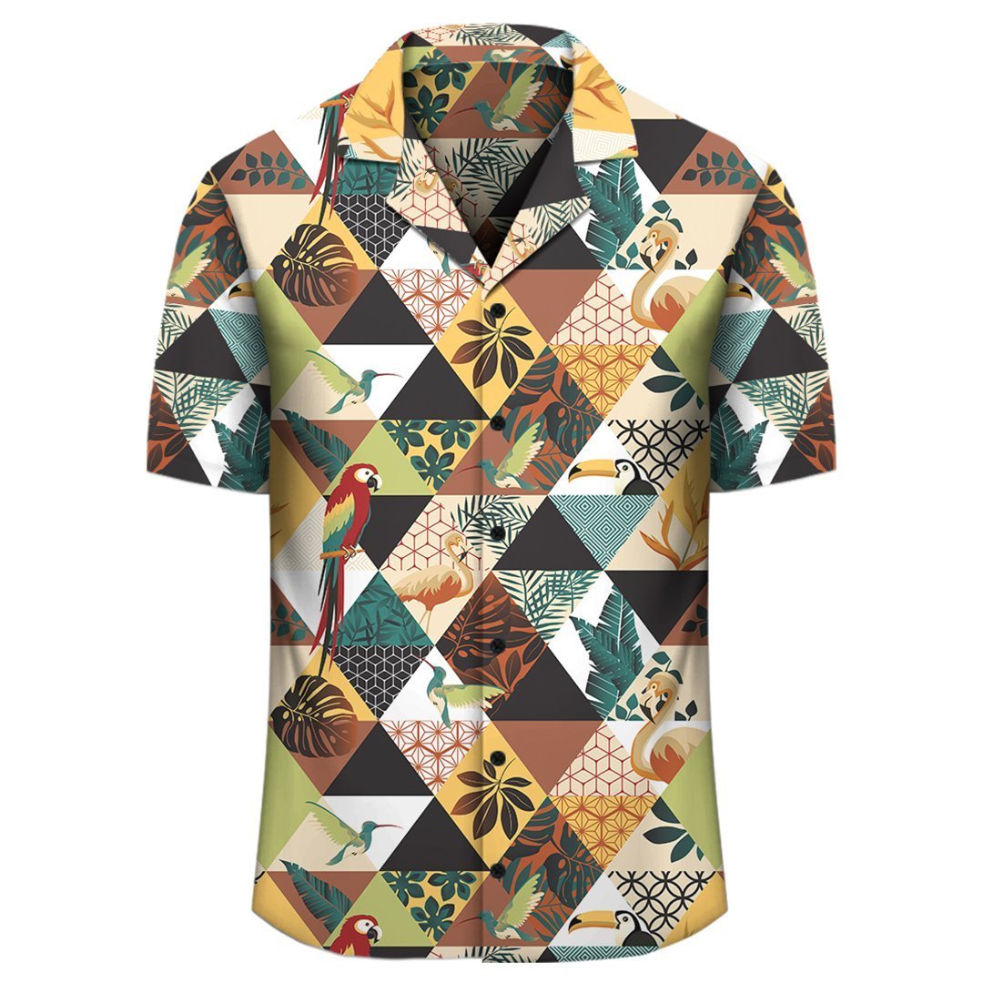 Tropical Jungle Parrots And Flamingos Pattern Hawaiian Shirt