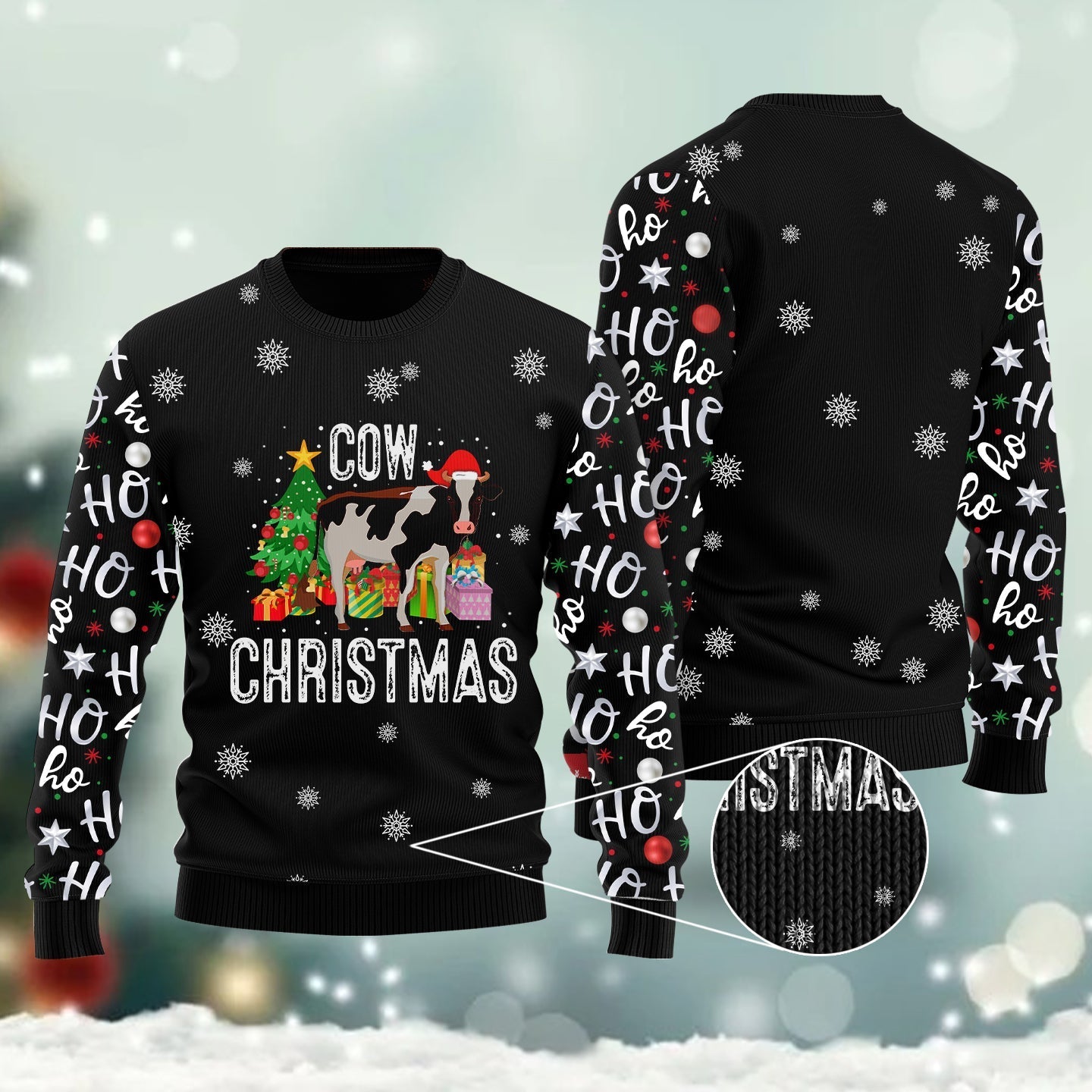 Ho Ho Ho Cow Christmas Ugly Christmas Sweater 