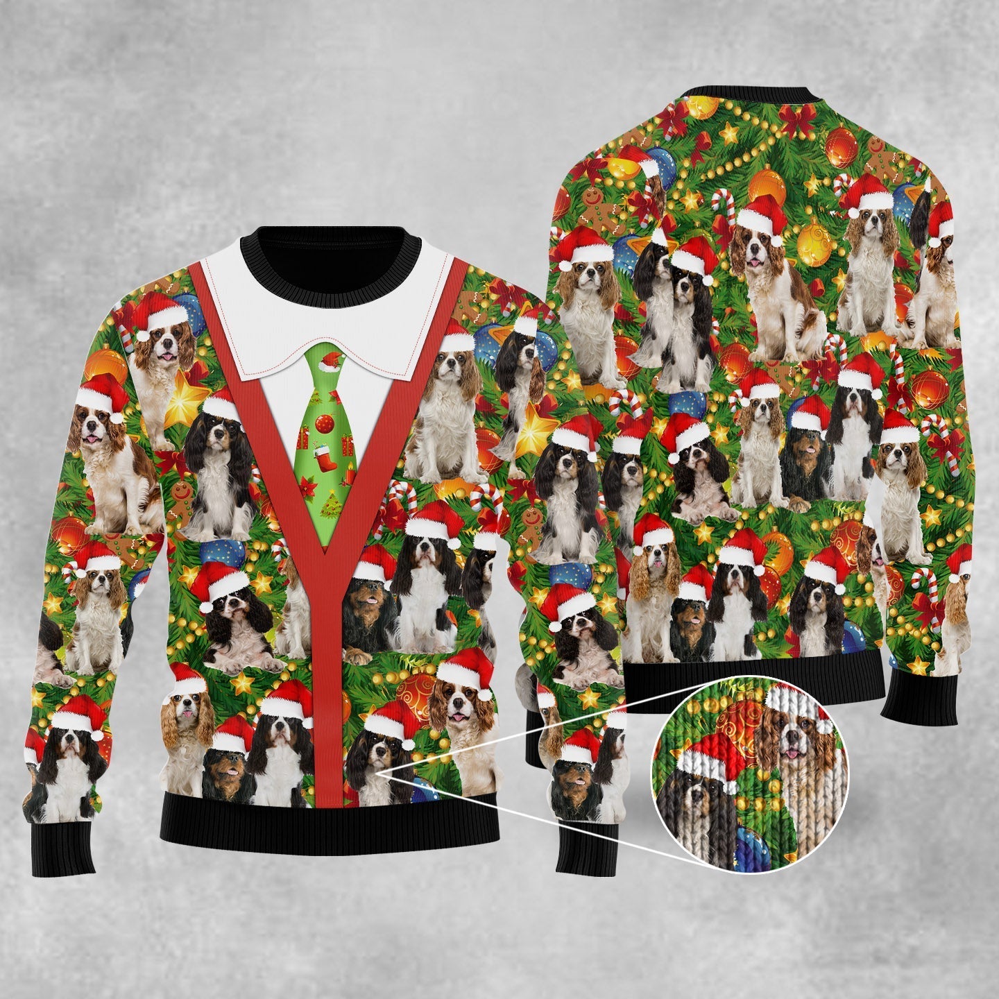 Cavalier King Charles Spaniel Pine Ugly Christmas Sweater 