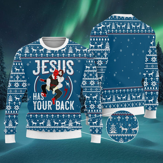 Jesus Has Your Back Jiu Jitsu Ugly Christmas Sweater 