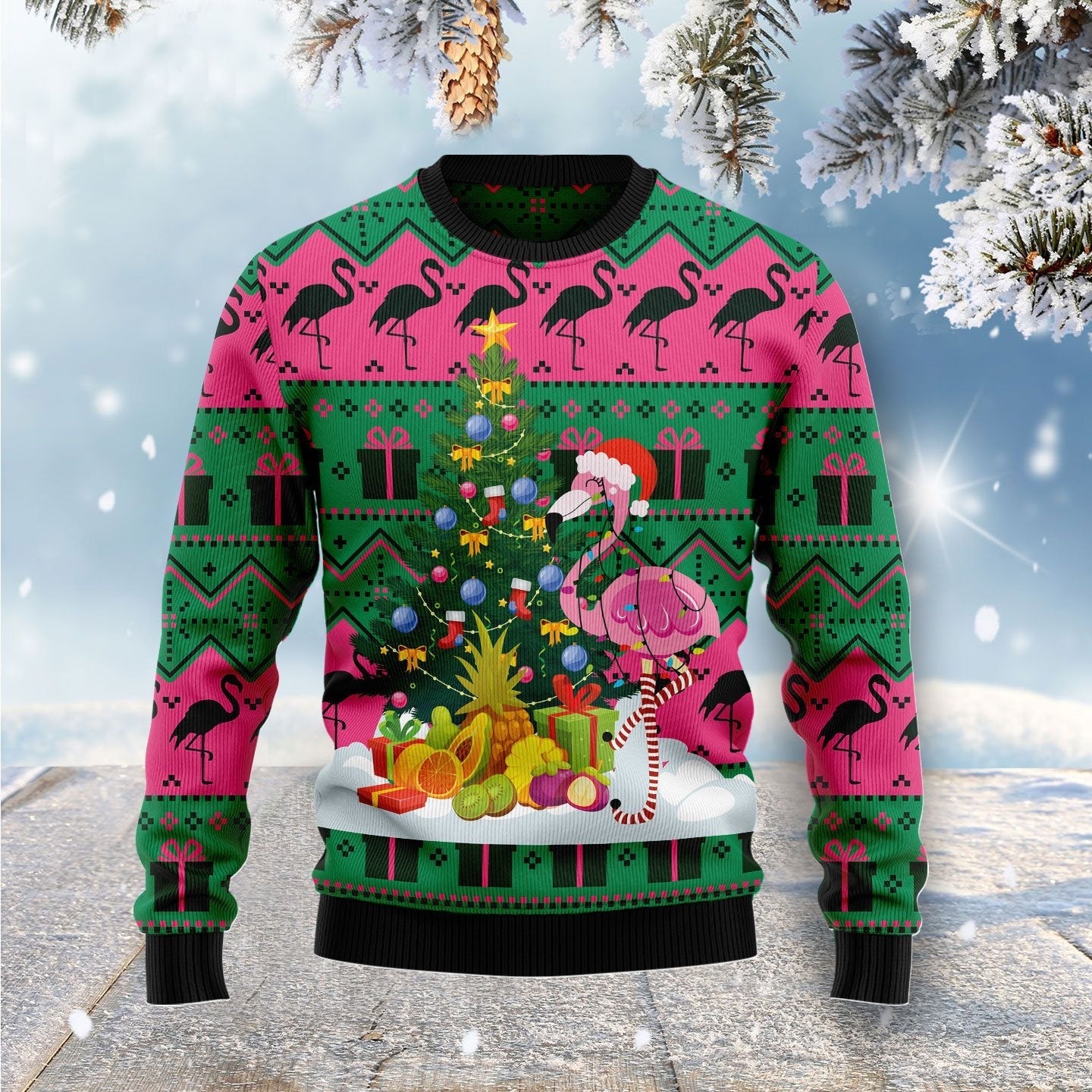 Flamingo Christmas Tree Ugly Christmas Sweater 