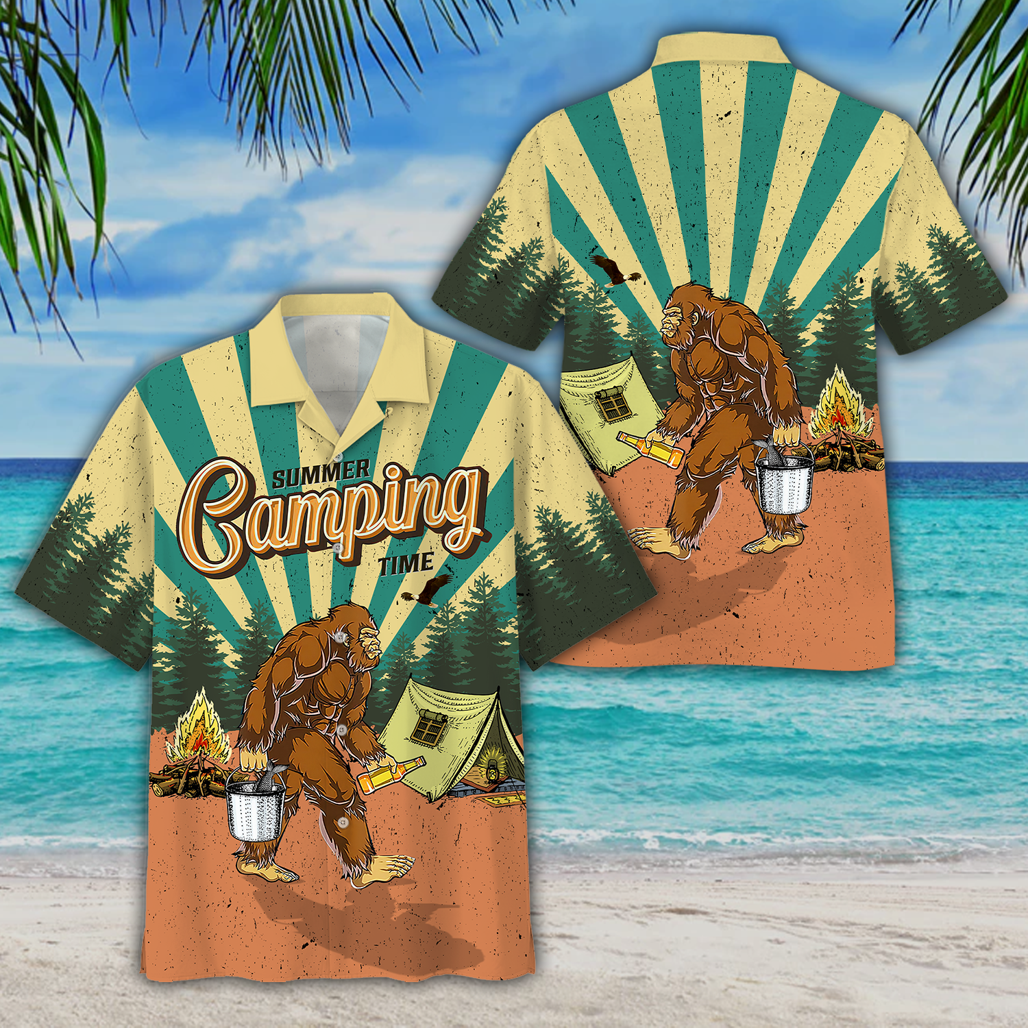 America Familleus - Bigfoot Go To Camping 2 Style Hawaii Shirt Short Hawaiian Shirt