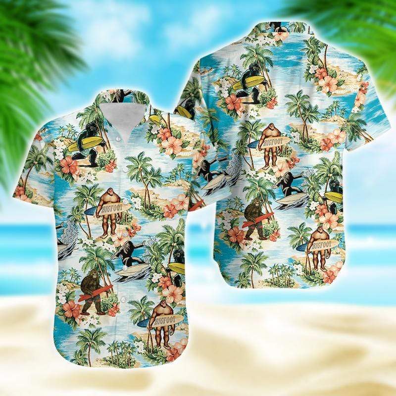 Vintage Flower and Bigfoot Hawaiian Aloha Shirts #Dh