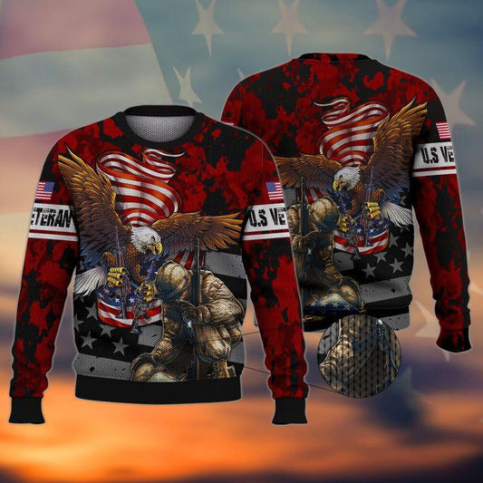 Eagle Veteran Patriot American Flag Ugly Christmas Sweater 