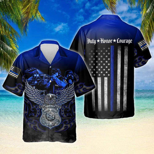 Proud US Police Duty Honor Courage Hawaiian Aloha Shirts #L