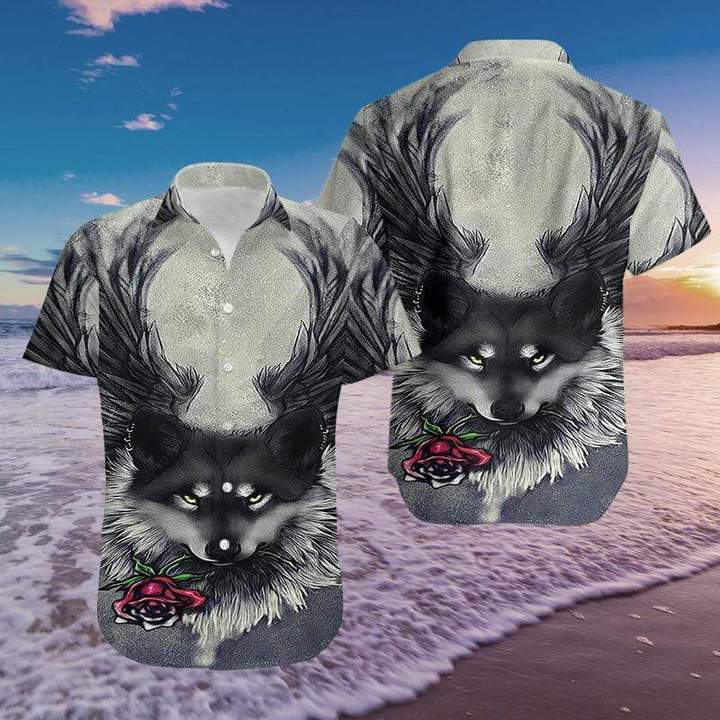 Wolf And Rose Hawaiian Shirt | For Men & Women | Adult | HW6106