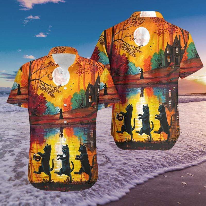 Halloween Walking Cat Hawaiian Shirt | For Men & Women | Adult | HW3481