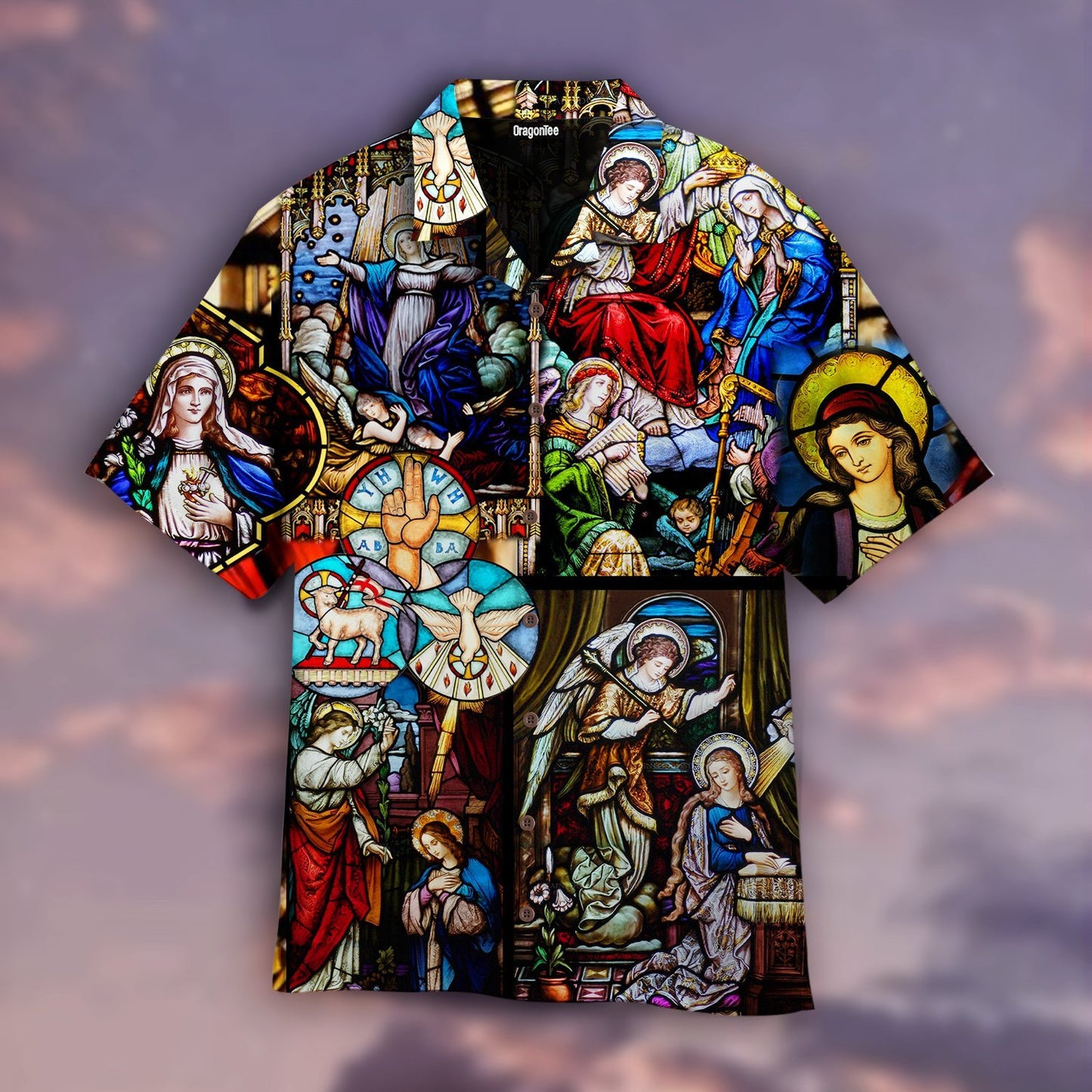 OragonTee "Mary's Coronation" Religious Stained Glass Window Hawaiian Shirt | For Men & Women | Adult | WT1027