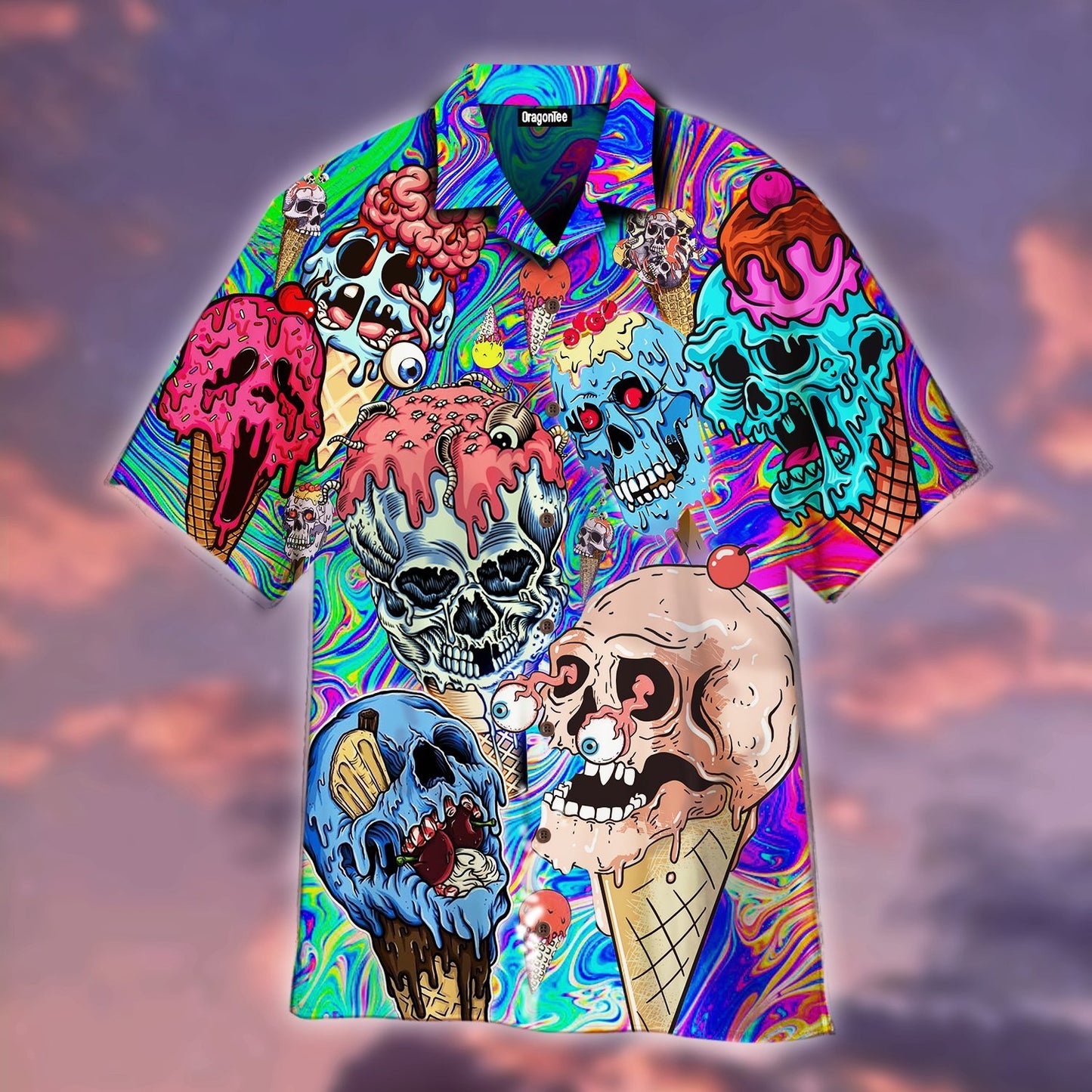 OragonTee Clown Skull Ice Cream Halloween Hawaiian Shirt | For Men & Women| Adult | WT1112