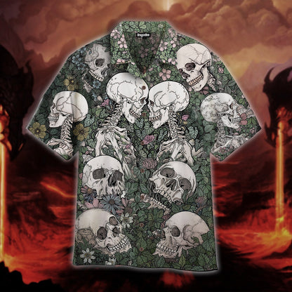 OragonTee Flowers Flora Skeleton Skull Halloween Hawaiian Shirt | For Men & Women | Adult | WT1128