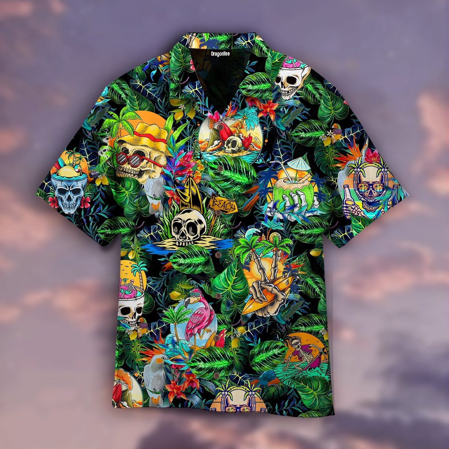 OragonTee Summer Skeleton Skull Beach Party Halloween Hawaiian Shirt | For Men & Women | Adult | WT1129