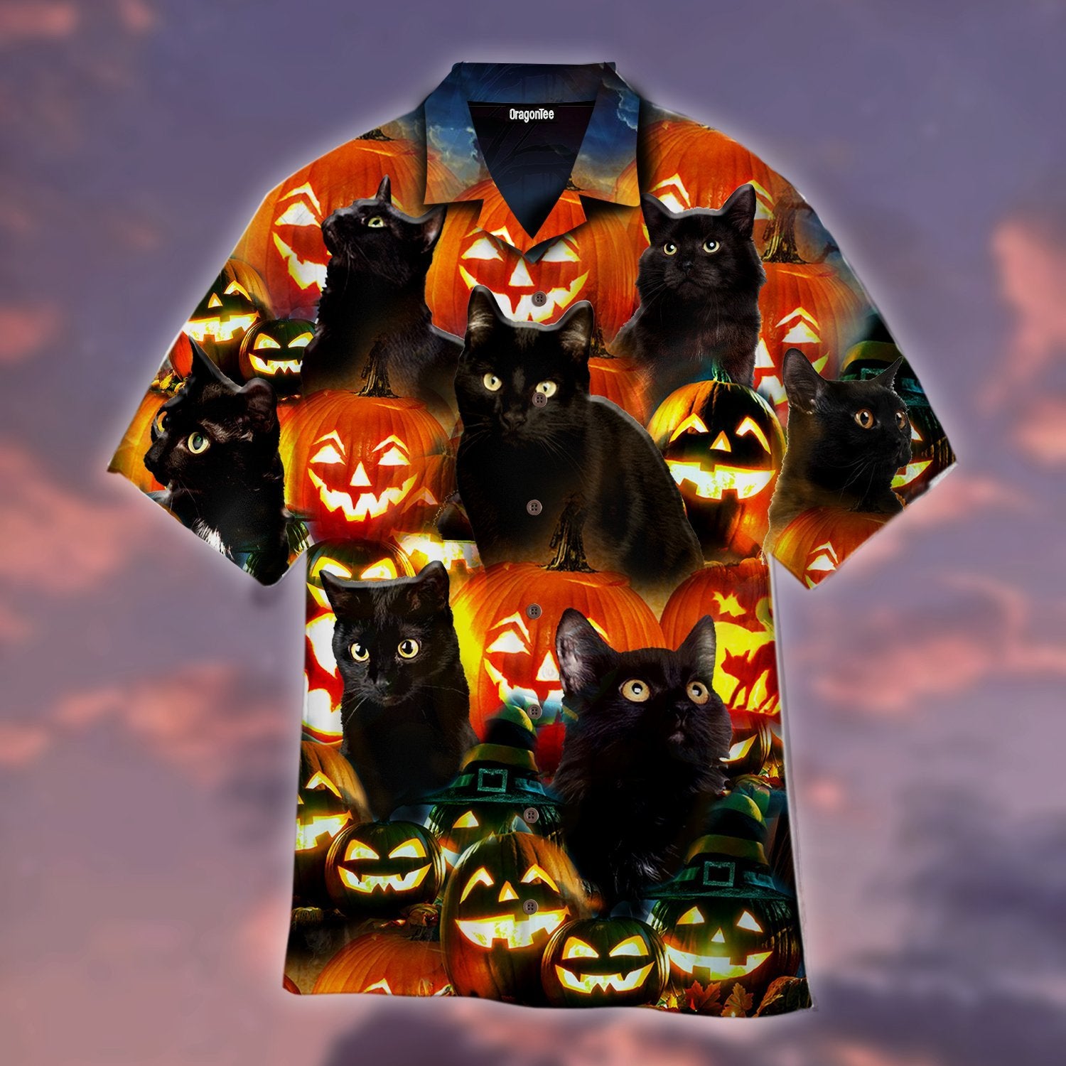 OragonTee Halloween Pumkin Black Cats Hawaiian Shirt | For Men & Women | Adult | WT1156