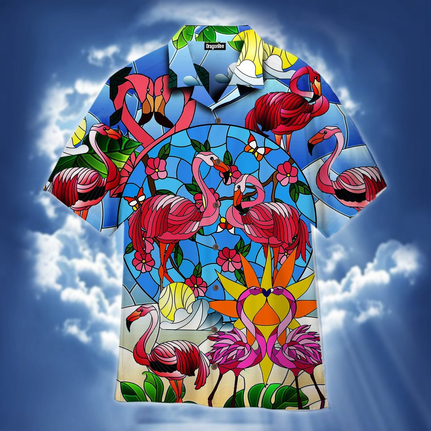 OragonTee Pink Flamingo Stained Glass Hawaiian Shirt | For Men & Women | Adult | WT1162