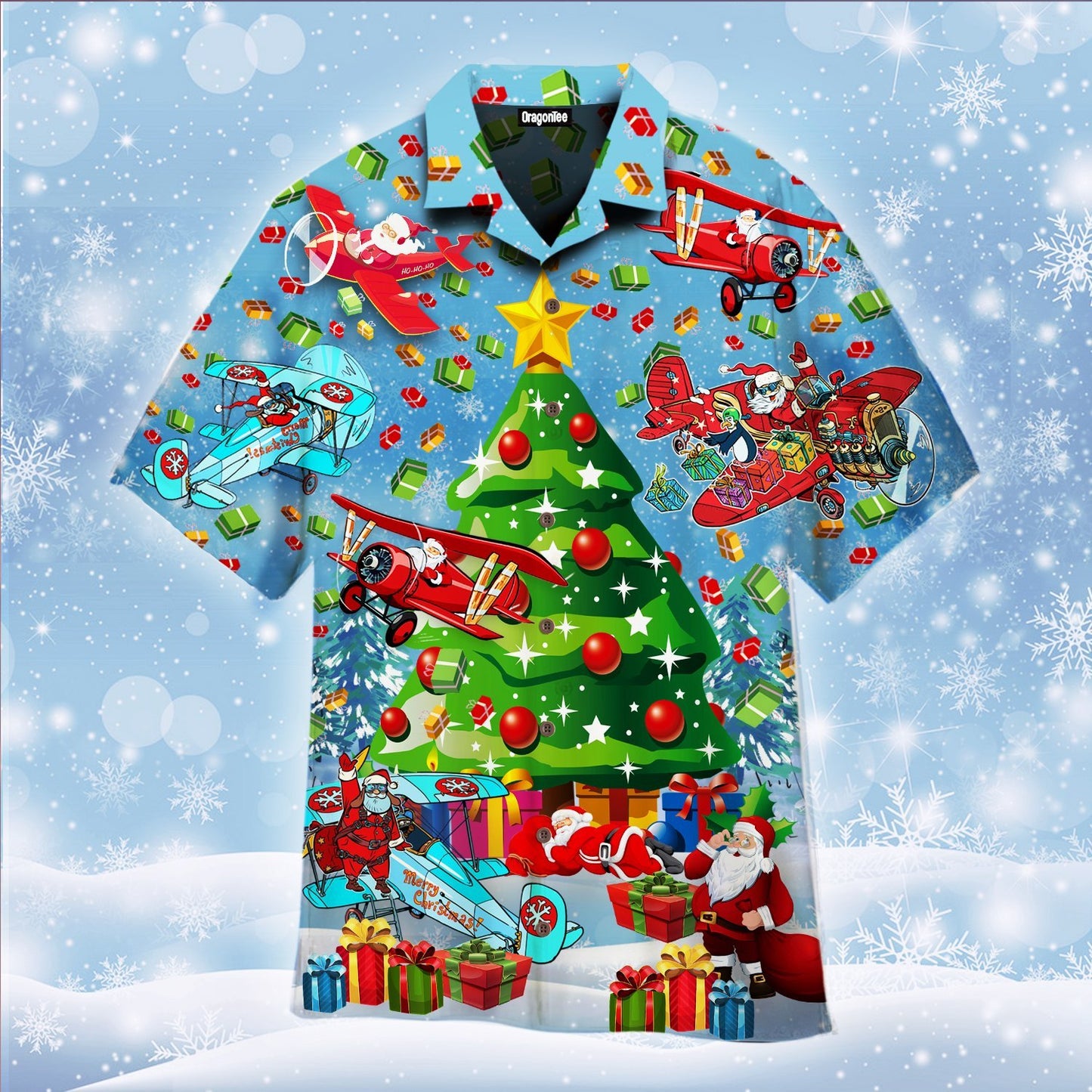 OragonTee Christmas Fly With Santa On An Airplane Hawaiian Shirt | For Men & Women | Adult | WT1164