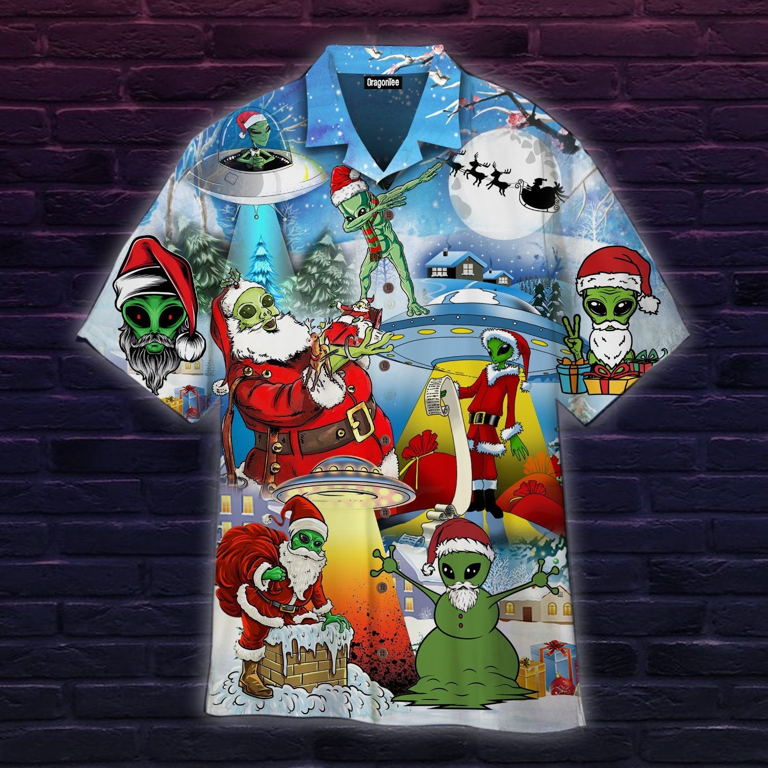 OragonTee Alien And Santa-Claus At Christmas Hawaiian Shirt | For Men & Women | Adult | WT1209