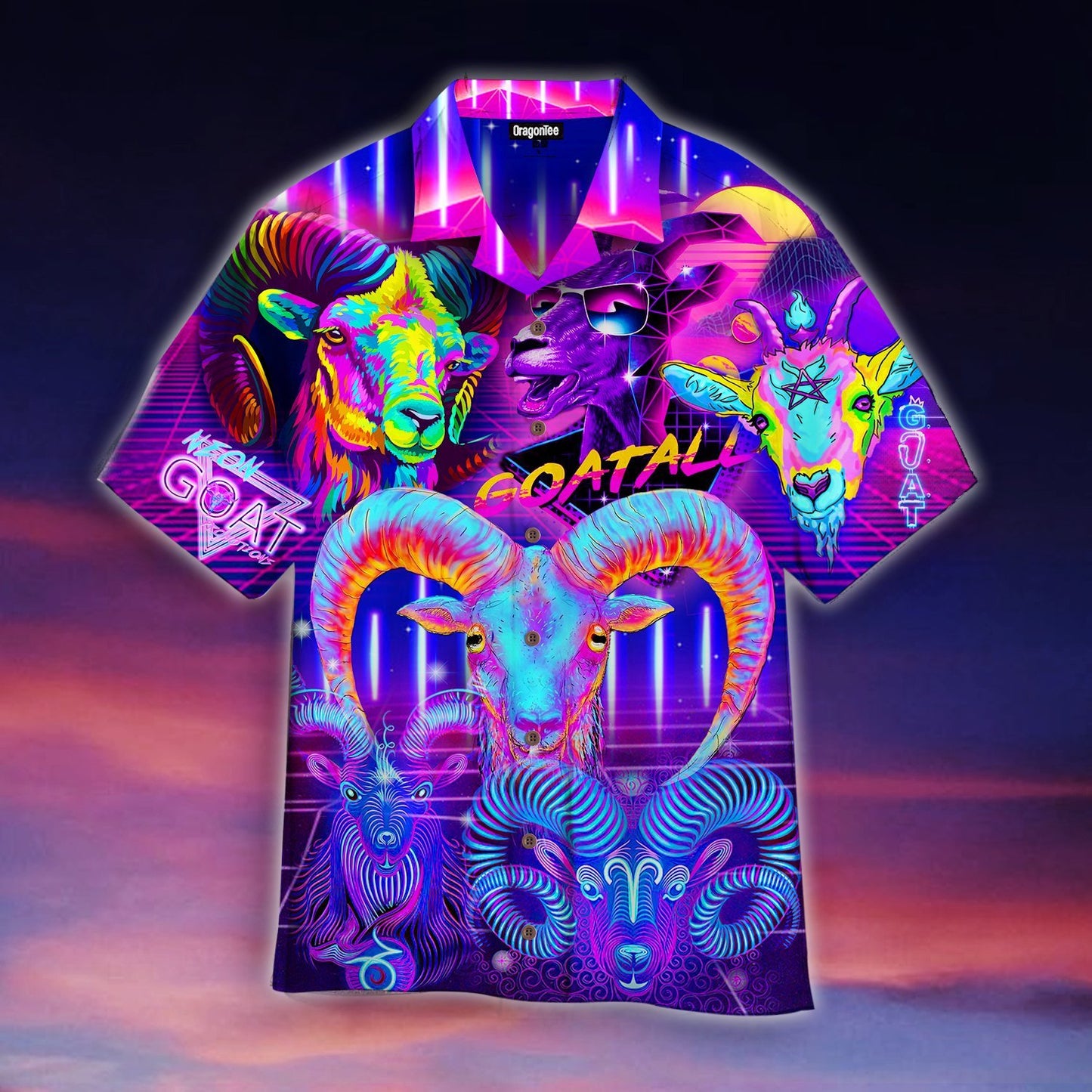 OragonTee Neon Goat Goatally Purple Hawaiian Shirt | For Men & Women | Adult | WT1214