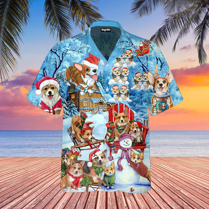 OragonTee Dog Corgi Christmas Hawaiian Shirt | For Men & Women | Adult | WT1240