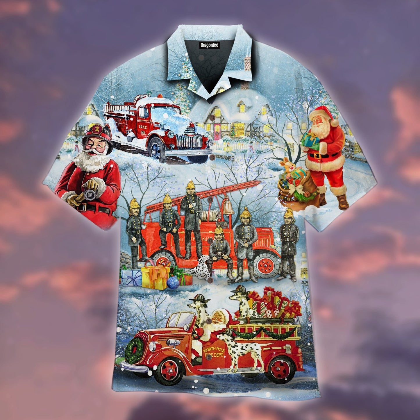 OragonTee Santa Firefighter Christmas Hawaiian Shirt | For Men & Women | Adult | WT1246