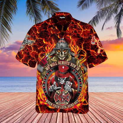 OragonTee Skull Firefighter We Will Always Run In Hawaiian Shirt | For Men & Women | Adult | WT1270