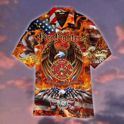 OragonTee Firefighter Eagle American Hawaiian Shirt | For Men & Women | Adult | WT1271