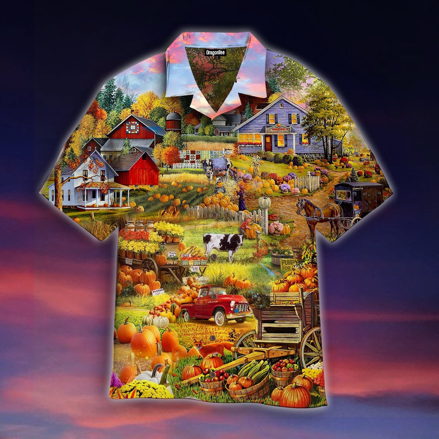 OragonTee Pumpkin Havest Time Farmer Halloween Hawaiian Shirt | For Men & Women | Adult | WT1273