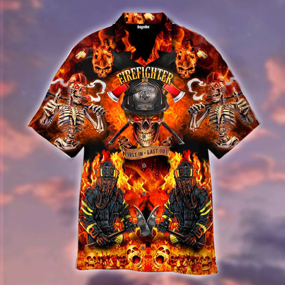 OragonTee Fire Skeleton Firefighter Halloween Hawaiian Shirt | For Men & Women | Adult | WT1328