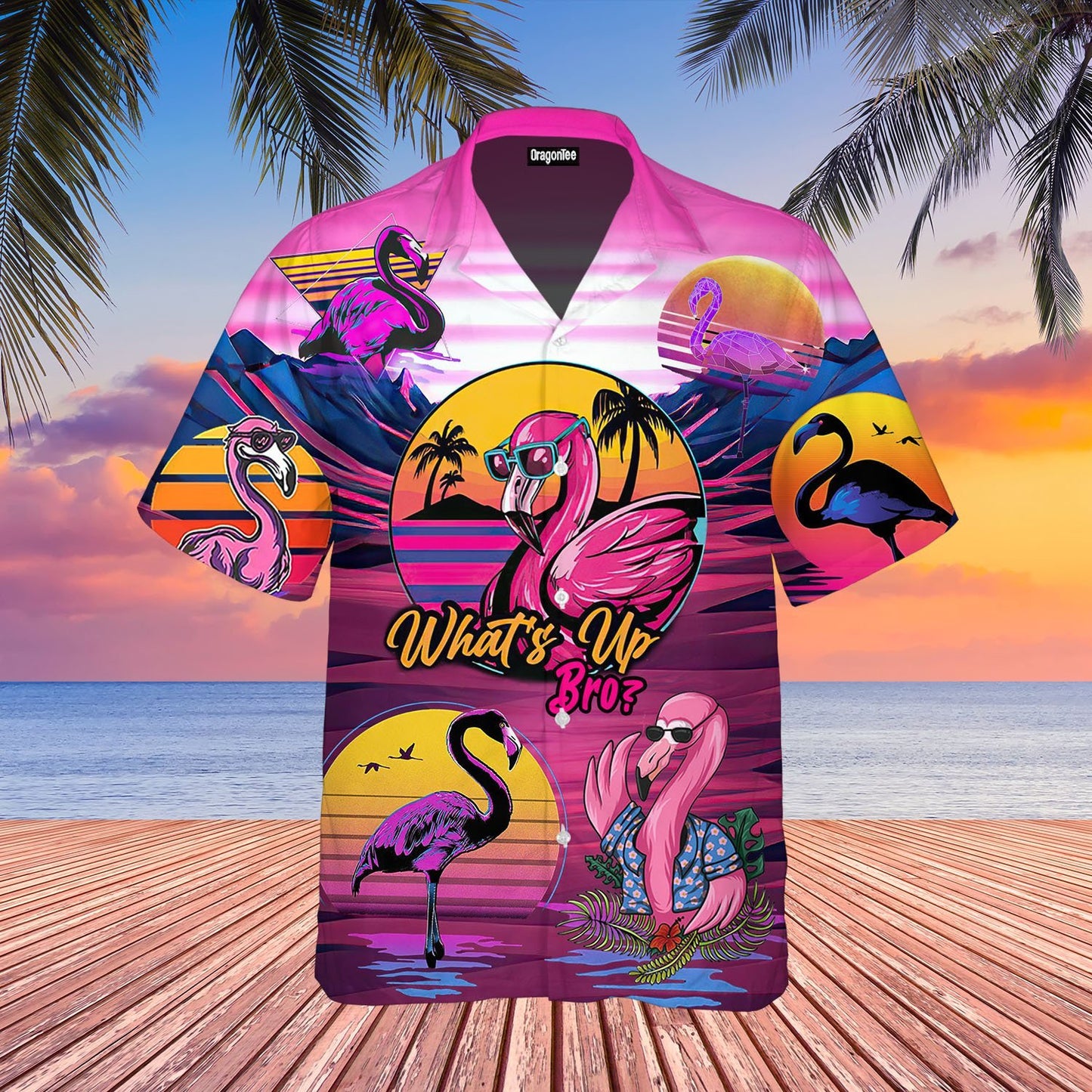 OragonTee Retro Tropical Flamingo Hawaiian Shirt | For Men & Women | Adult | WT1410