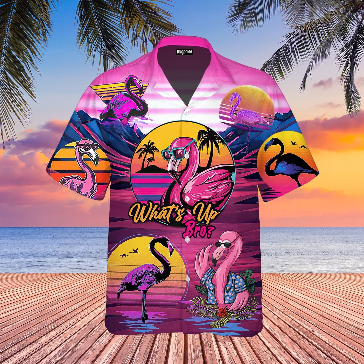 OragonTee Retro Tropical Flamingo Hawaiian Shirt | For Men & Women | Adult | WT1410