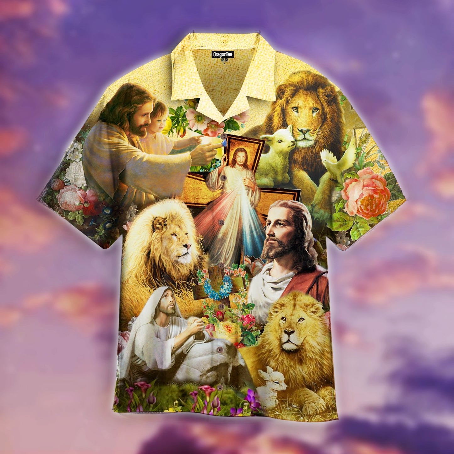 OragonTee Jesus Lion Goat Beautiful Flowers Hawaiian Shirt | For Men & Women | Adult | WT1502