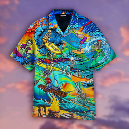 OragonTee Skull Skeleton Surfing On The Beach Halloween Hawaiian Shirt | For Men & Women | Adult | WT1508