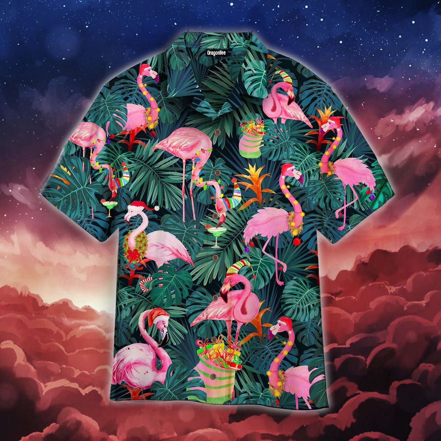 OragonTee Pink Christmas Flamingo Hawaiian Shirt | For Men & Women | Adult | WT1519