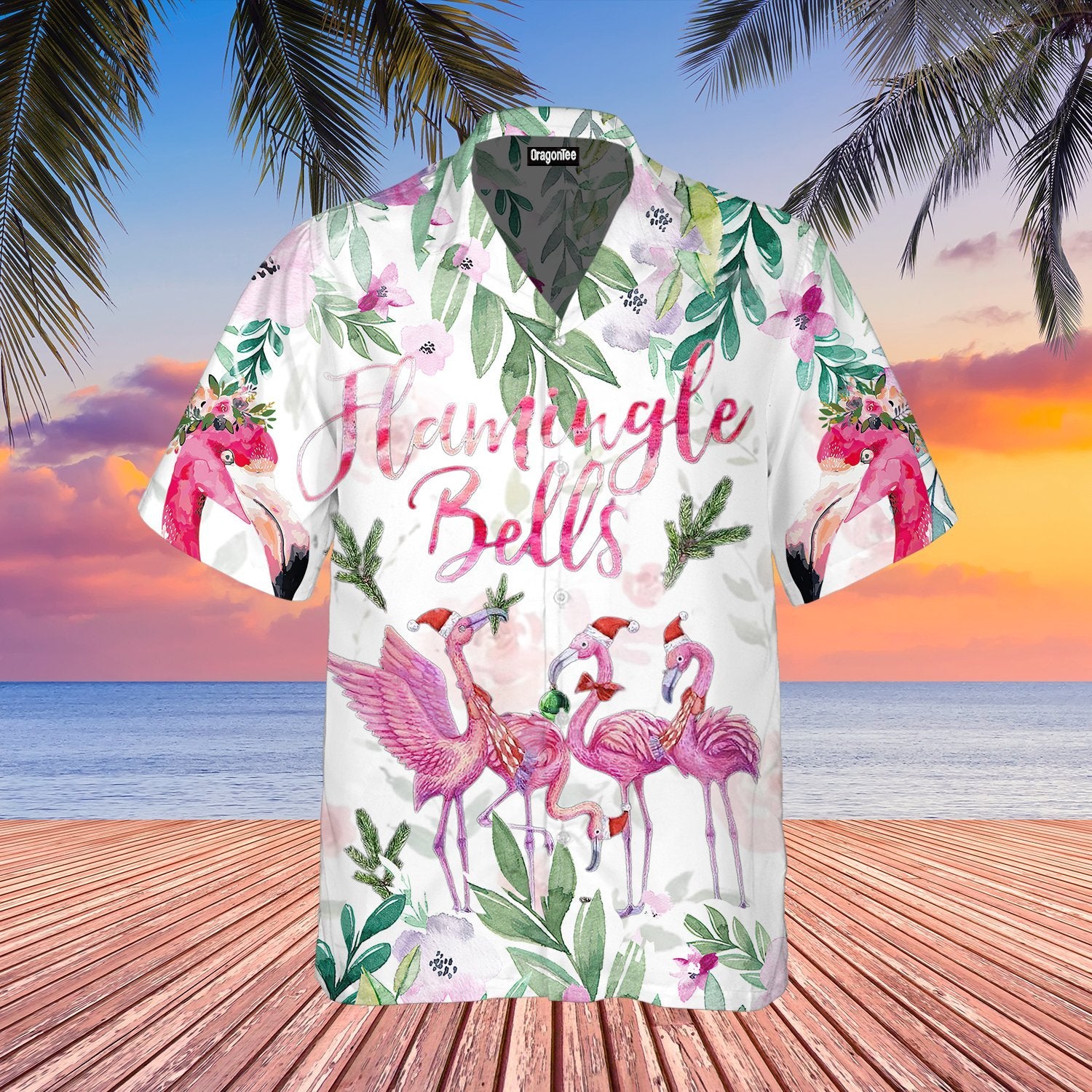 OragonTee Merry Flamingo On Christmas Day Hawaiian Shirt | For Men & Women | Adult | WT1520