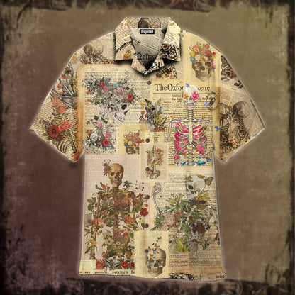 OragonTee Skull Skeleton Covered With Flowers Halloween Hawaiian Shirt | For Men & Women | Adult | WT1536