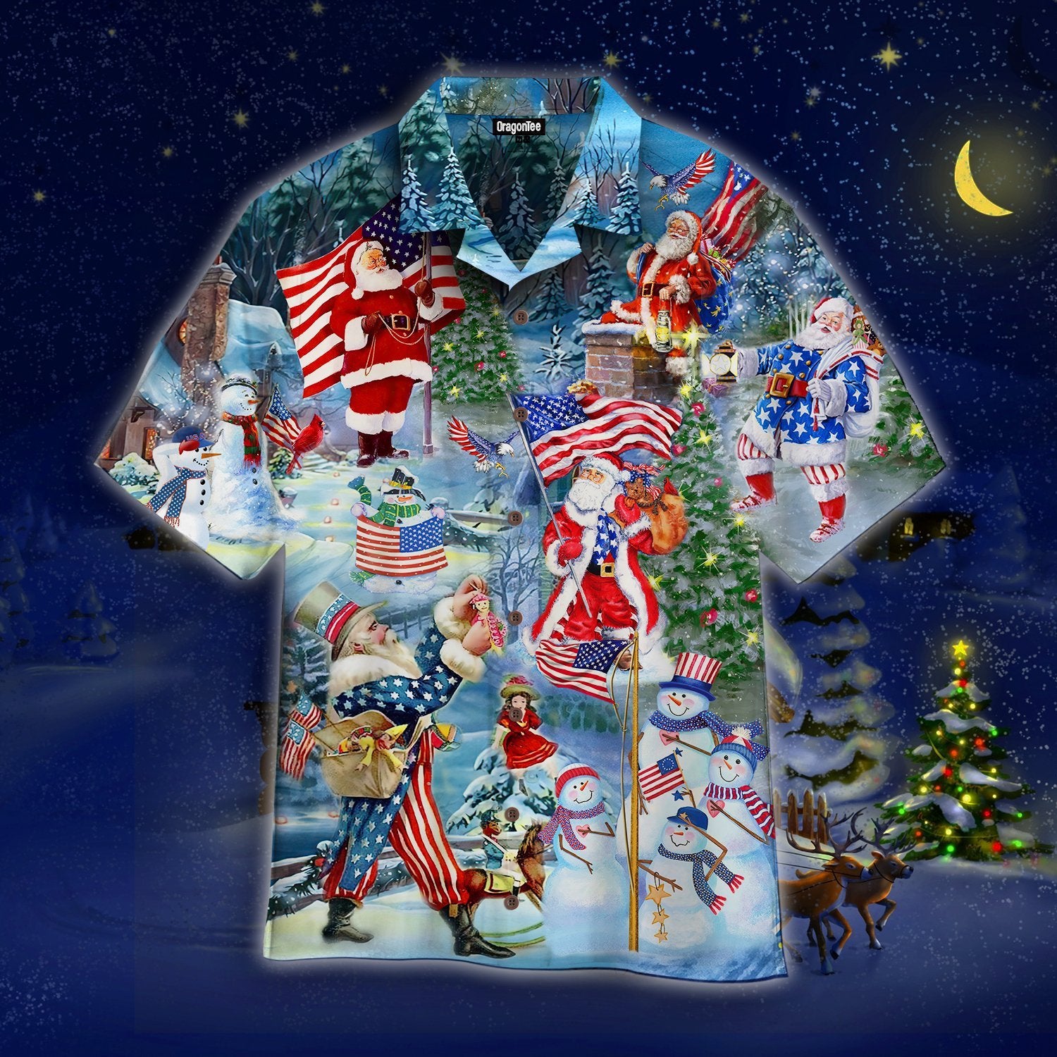 OragonTee Santa Claus With American Flag On Christmas Day Hawaiian Shirt | For Men & Women | Adult | WT1545