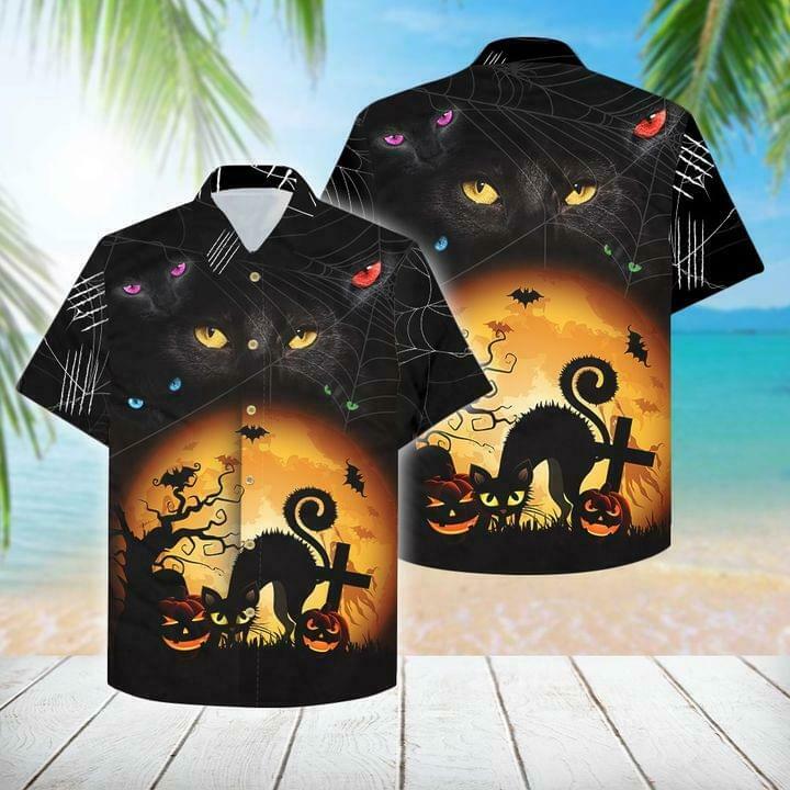 Forget Candy Just Give Me A Cat Black Cat Halloween Black Orange Unisex Hawaiian Shirts