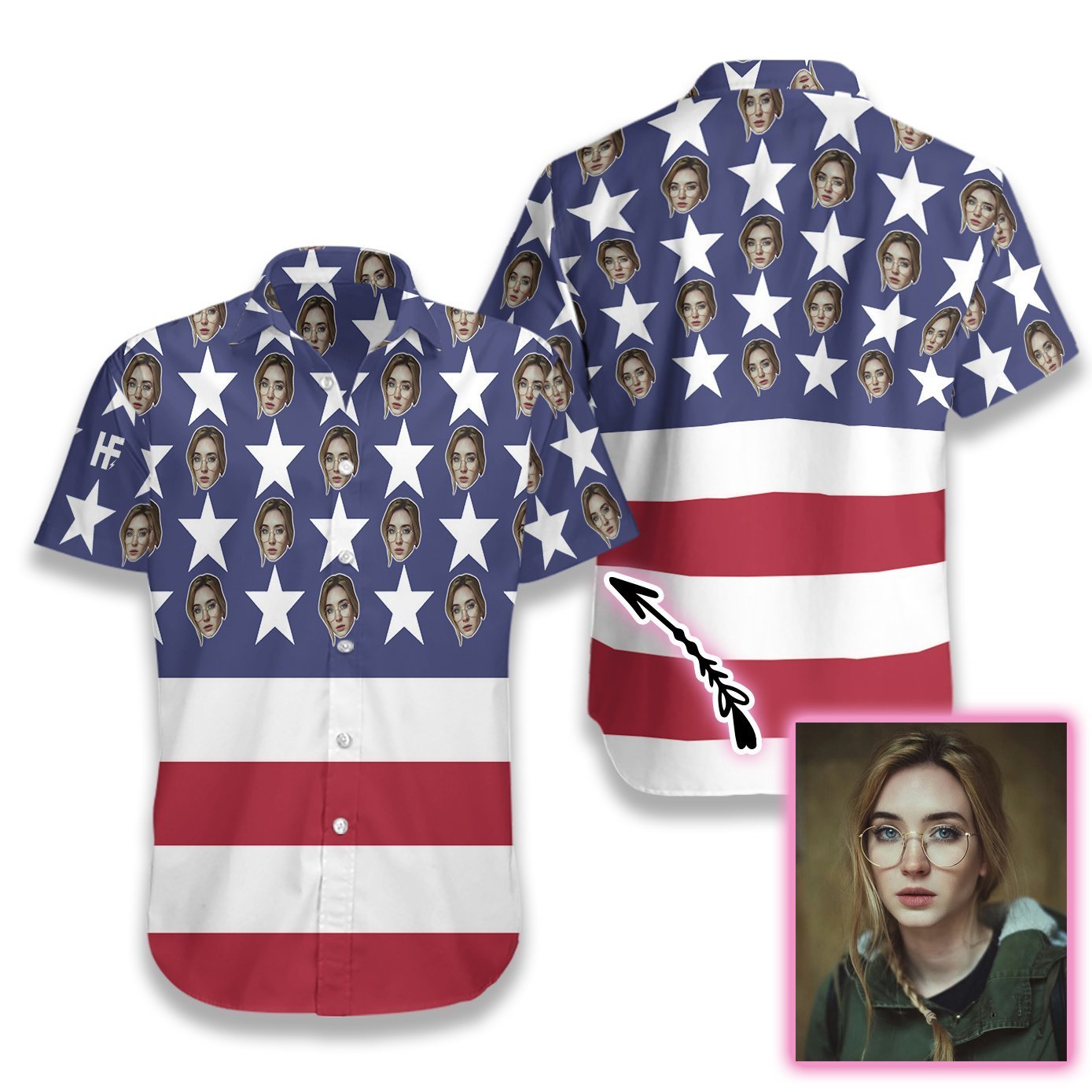 Wife Face American Flag Custom Hawaiian Shirt