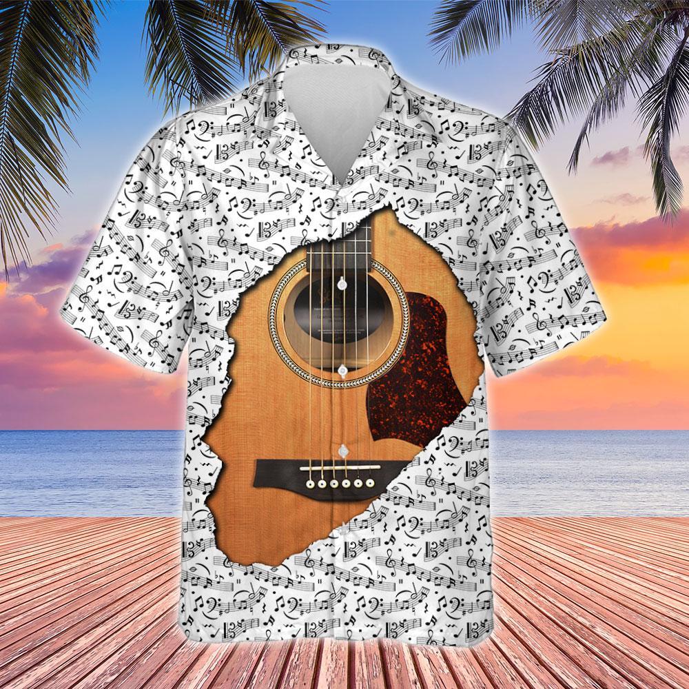 Music Notes Guitar Inside Shirt Lha1620Hw Hawaiian