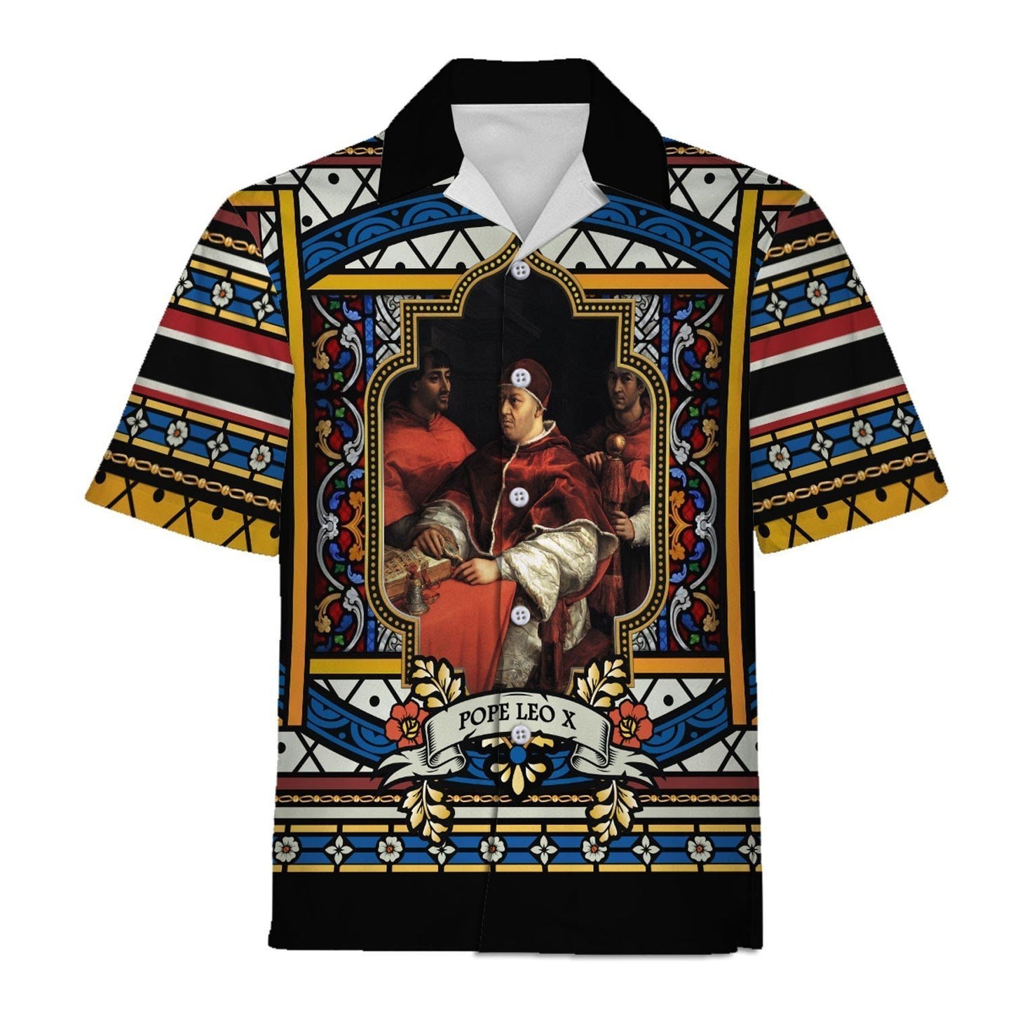 3D Hawaiian Outfit Pope Leo X Stained Glass Shirt