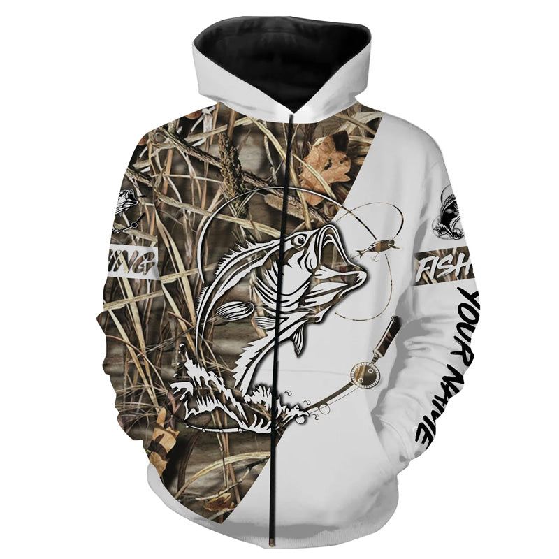 Personalized bass fishing tattoo full printing fishing shirt A1 Zip up hoodie